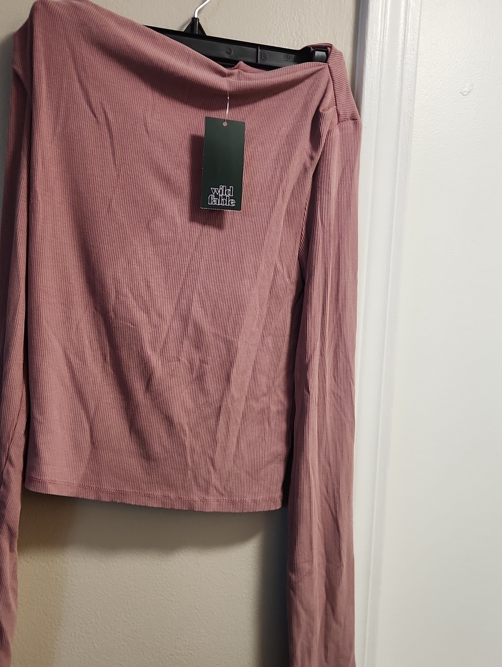 wild fable Dusty Rose Ribbed Long-Sleeve Crewneck Top
